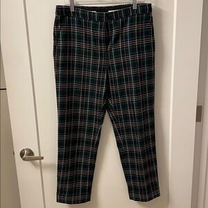 Ann Taylor Green and Pink Cropped Plaid Flannel Pants